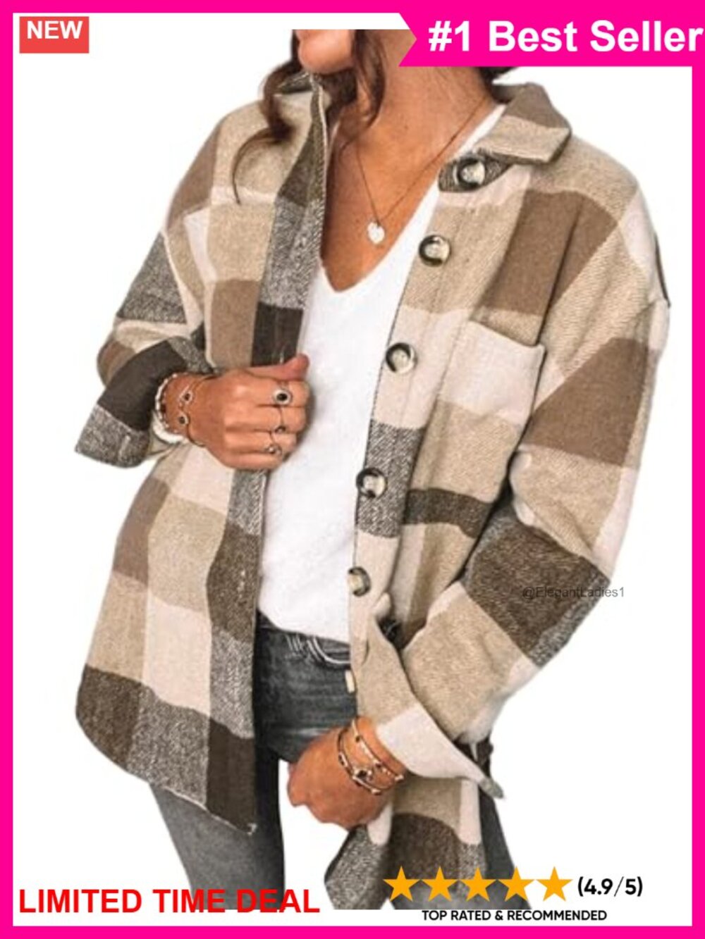 Womens Flannel Shacket Plaid Button Down Long Sleeve Shirt Jacket Coat